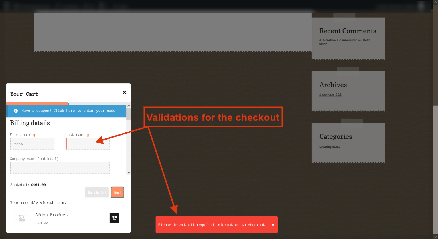 WooCommerce All In One Cart Checkout Frontend Checkout Validations